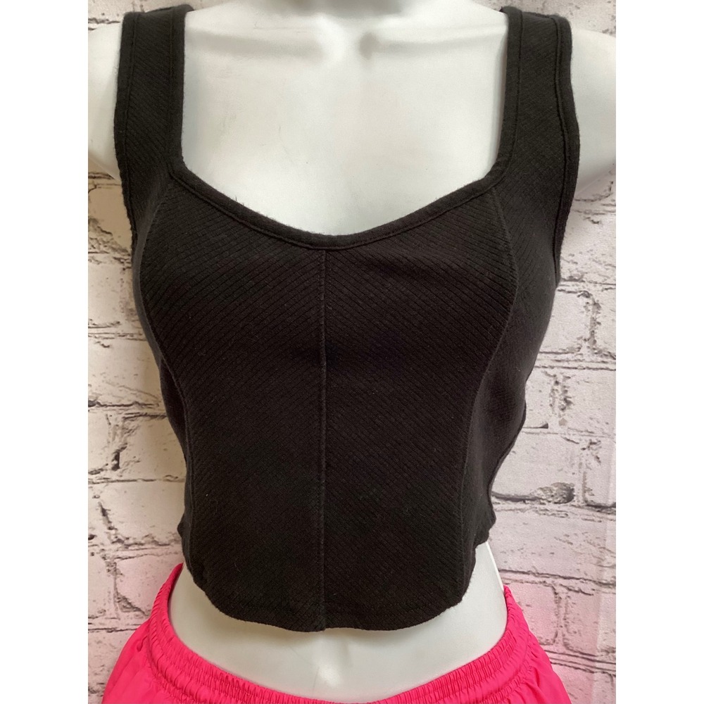 Aerie Black Ribbed Corset Tank Top Sweetheart Neck Crop Small